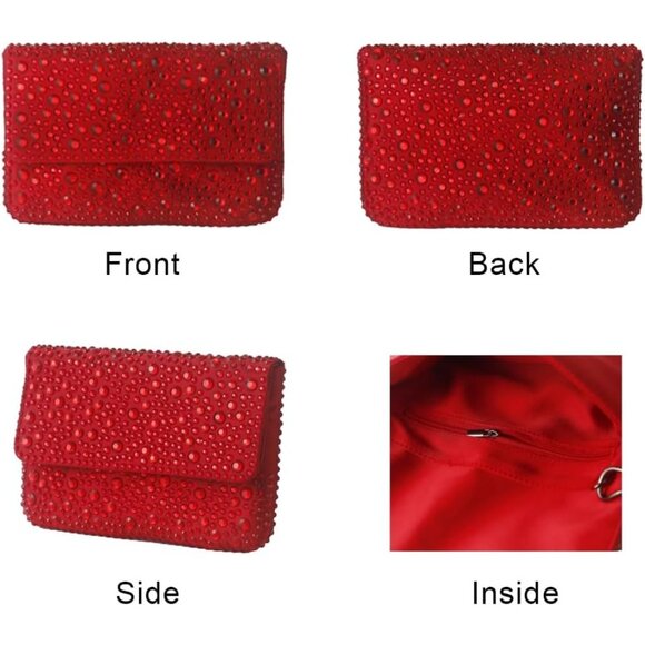 ⚡ Women's Sparkling Red Evening Rhinestone Shoulder Chain Crystal Clutch Bag - Picture 4 of 6